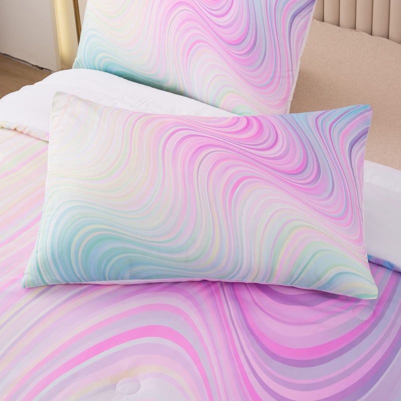 Bodhi Tie Dye Marbling Comforter Set - Colorful Marble Teen Girl Bedding - Watercolor Pastel Pink Blue Purple - 2 Piece Bright Girly Comforter (Twin) - Image 4